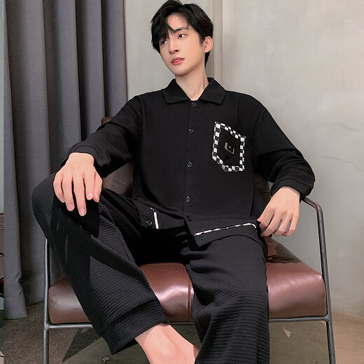 Un Yuxiao Pajamas Spring y Autumn Springs Long Sanges Algody Algodón Pura Estilo delgado para adolescentes Autumn Men's Ropa para hombres 100% Algodón para algodón para la ropa exterior 9230 CONAN XXL (180 cm de peso recomendado 150-185)