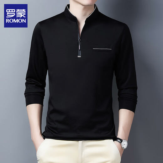 Langsamer T-Shirt der Romon-Männer 2024 Frühling und Herbst Neue trendige losen Top-Casual Stand Collar Sweatshirt Herrenkleidung 6625 Haqing L [111-125Jin [Jin ist gleich 0,5 kg]]