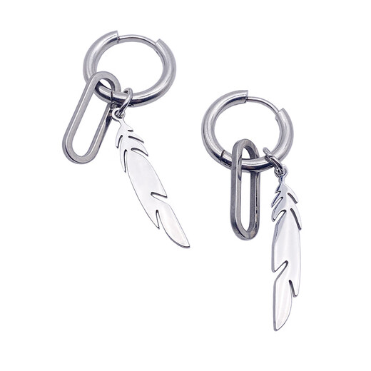 JPHZNB niche design titanium steel feather earrings for women, trendy, cool personality, ins temperament, internet celebrity, handsome earrings, earrings for men, pair