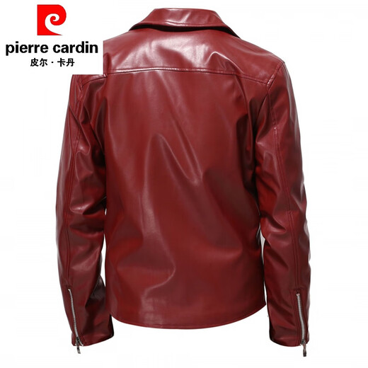 
Pier Cardin zippered burgundy big lapel motorcycle leather jacket men's youth club trendy casual imitation leather jacket red 2XL 150Jin [Jin equals 0.5 kg] weight