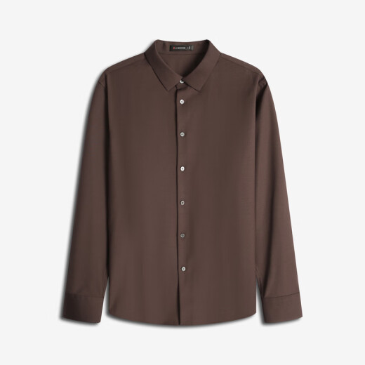 Jinba Men's Clothing Spring and Autumn Workplace Youth Solid Color Tip Collar Long Sleeve High-end Shirt BAGT3937 Deep Coffee M