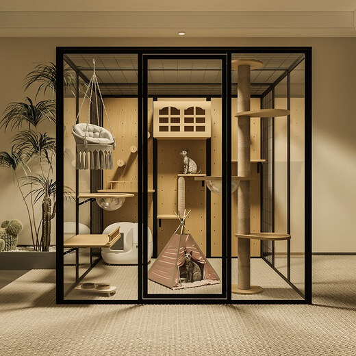 Panoramic cat villa cat house household cat cage large indoor cat villa cat cabinet luxury glass cat room customization length 126 depth 80 height 183 including home installation