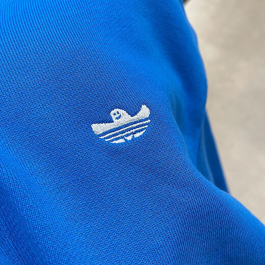 阿迪达斯 （adidas）卫衣男士春秋季三叶草运动服针织连帽休闲上衣套头衫 HK9866蓝色磨毛毛圈  2XL