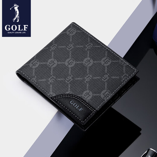 高尔夫（GOLF）短款钱包男士皮质大容量卡包时尚零钱夹便携皮夹男父亲节礼物 黑色