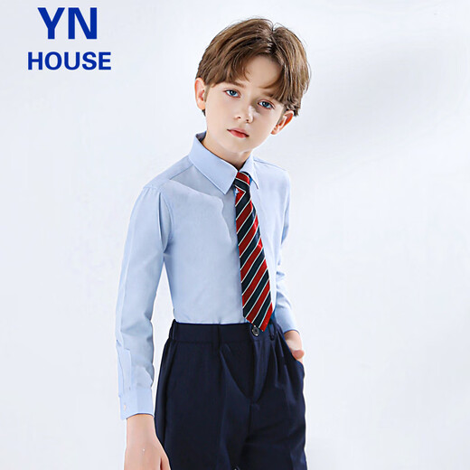 Yinuofang children's shirt long-sleeved blue boys and girls shirt suit shirt blue size 150