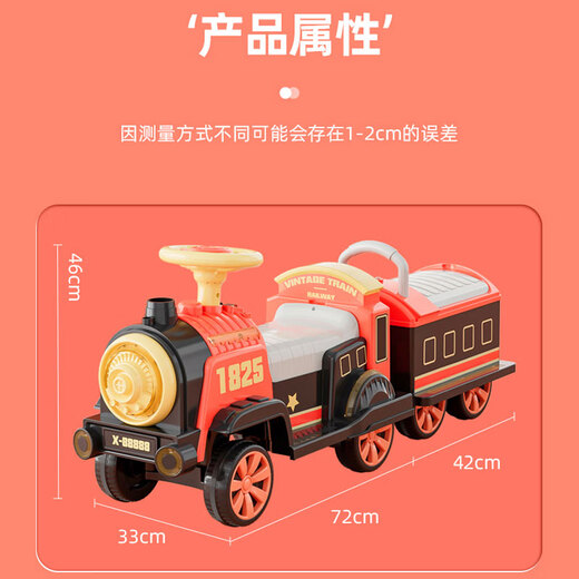 童初赞儿童电动车小火车可坐人遥控男女小孩玩具四轮宝宝 红色双电双驱+喷雾+遥控