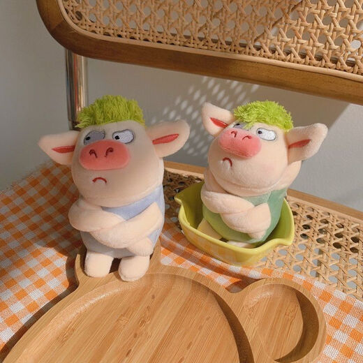 Süßes schweingrünes Haar wütend Schwein Plüsch Spielzeugpendentasche Anhänger Junge und Mädchen Geschenk lustiger Schlüsselbund Blau 1