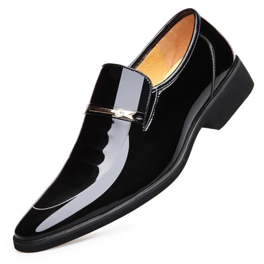Amber leather shoes men's fashion genuine cowhide shiny business casual pointed toe men's formal shoes solid color simple cowhide men's shoes versatile trendy dad shoes footwear new wedding shoes black 39
