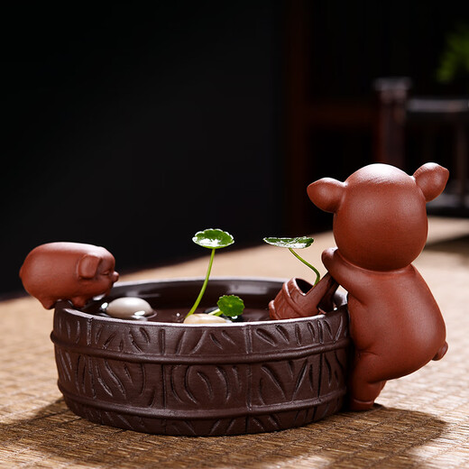 Tea pet pig can raise money, purple clay piglet, tea and cow, boutique small creative kung fu tea, goldfish tea tray small ornaments, lucky pig to gather wealth (excluding green plants and stones)