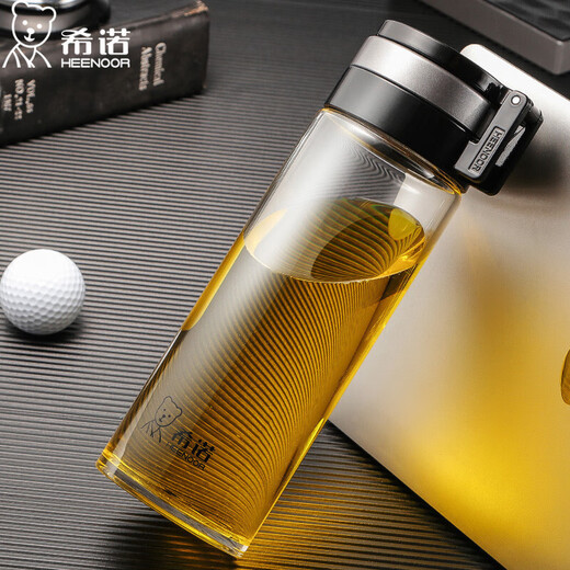 希诺单层玻璃杯大容量茶杯男士运动玻璃杯便携大提环水杯车载杯子 695ml 单层6076-(无)