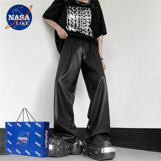 NASALIKE重磅美式痞帅机车皮裤男春秋季oversize高级感宽松休闲百搭阔 黑色 (高质量款) L