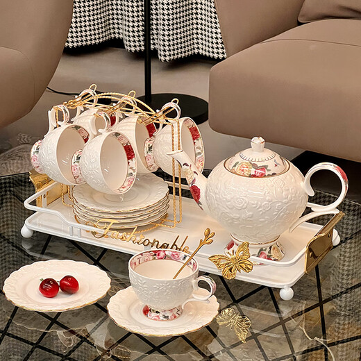 QIPAI high-end tea set set for moving into a new home, wedding gift, complete tea set for home hospitality, ceramic teapot, teacup, high-end tea set, 15-piece set, 847 gift box