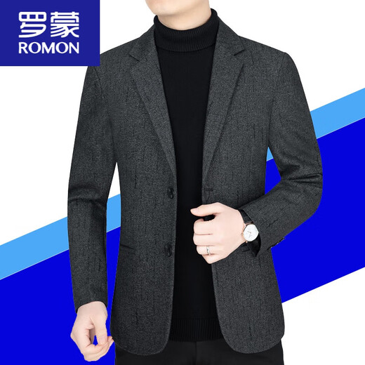 Luo Meng light luxury high-end men's woolen suit men's jacket 2025 autumn and winter new middle-aged casual slim suit new product 913 black 180/XL 135-150Jin Jin equals 0.5 kg
