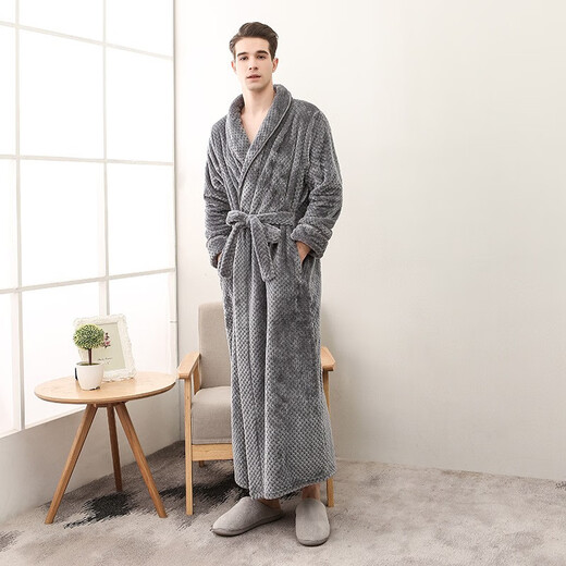 Fin de l'année, peignoir épaissi, pyjamas Velvet Beibei pour hommes et femmes, Yukata 1506 Gray Men 3XL de Flannel étendu et plus grand, 140-200jin [Jin équivaut à 0,5 kg]]]