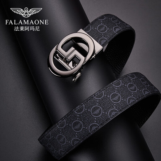 Falamaone Brand Herrengürtel Echtes Leder Automatische Schnalle Business Pants Belt Boy Geburtstagsgeschenk für Freund Ehemann [Counter Gift Box] PD844Q Gun Buckle-Print-Muster 115 cm -130 cm zufälligkontakte Kundendienstdesign