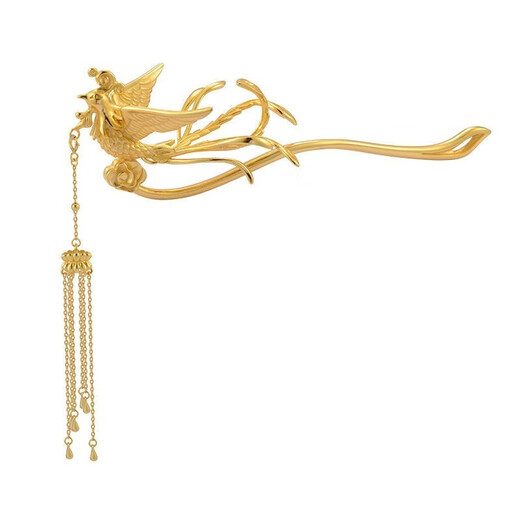 Teacher Mu Shen's Valentine's Day retro phoenix hairpin for women 18K gold light luxury hairpin tassel step rocking ancient style hair accessories -