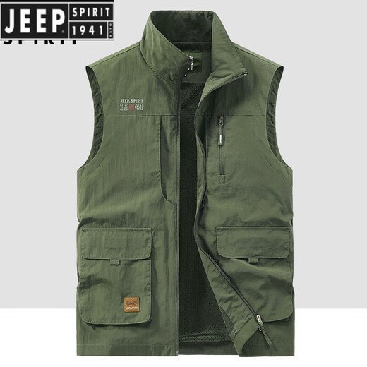 
JEEP SPIRIT Jeep Outdoor Workwear Fishing Vest Men's Spring and Autumn New Multi-Pocket Photography Casual Loose All-match Jacket Khaki (677 Spring and Autumn Style) XL Recommended 135-150Jin [Jin equals 0.5 kg]
