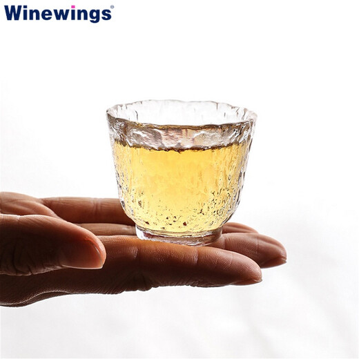 WINEWINGS Japanese hand-made glass wine warmer set, home liquor dispenser, hammered sake ice wine jug, Japanese wine cup, wine set, gold-painted style/wine warmer set, one pot, 4 cups, one cylinder, tray not included