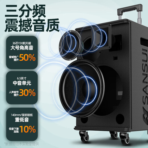 SANSUI E15 square dance audio outdoor karaoke rod audio performance high volume Bluetooth mobile audio high power singing outdoor speaker 12-inch bass + double bel canto microphone