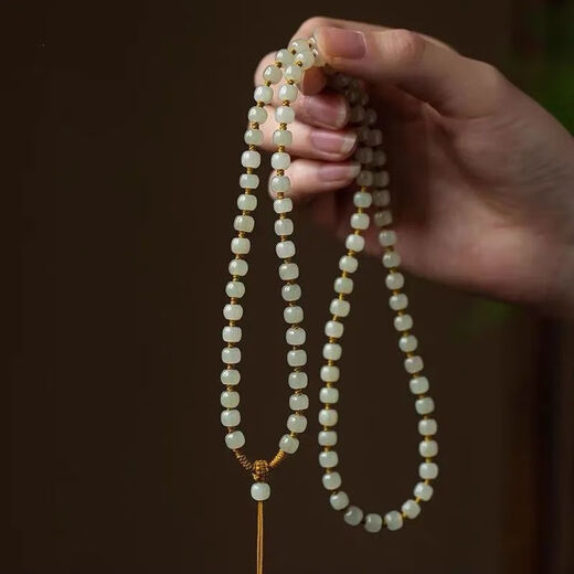 Fanshe Hetian jade necklace rope jade bead lanyard jade pendant jade pendant rope men and women jade jade chain handmade bead chain with rope 6mm round bead chain + yellow rope