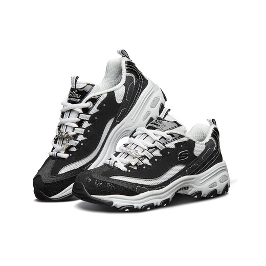 Skechers sports casual shoes with diamond elements, retro style, comfortable splicing upper, beautiful and youthful, black/white/BKW 36