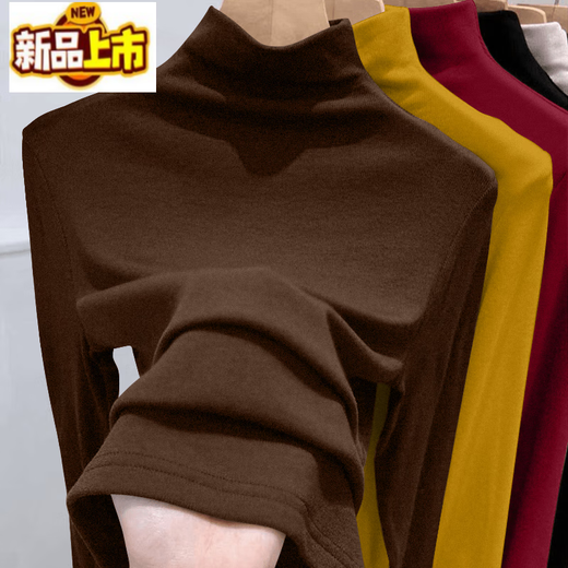 First diameter double-sided German velvet half turtleneck bottoming shirt for women, autumn and winter new style plus velvet thickened large size mid-collar long-sleeved top burgundy 2XL suitable for 125-140Jin Jin equals 0.5 kg