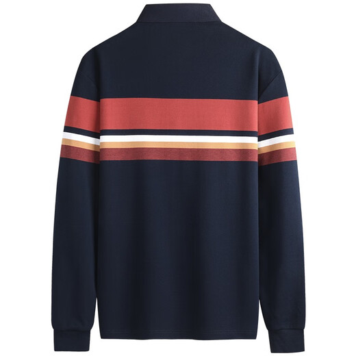 Shanshan (FIRS) Camiseta de manga larga de algodón puro para hombres nuevas rayas bordadas de otoño para hombres Polo826 Maple Leaf Red XL (180)