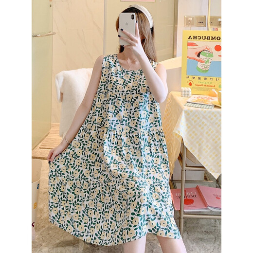 ZHIDOUDOU无袖棉绸睡裙女春夏季网红大码睡衣家居服日系仙女裙学生绵绸裙薄 1697碎花黄 2XL