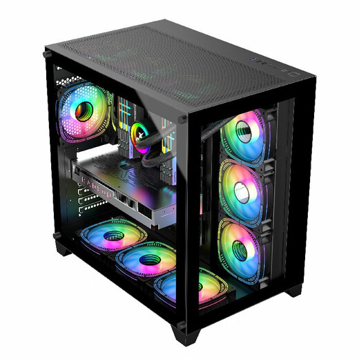 EVESKY Sea View Room PRO Computer Case Game Case Desktop Computer Main Case (Tempered Glass/Left and Right Partitions/360 Water Cooling/ATX Motherboard/40 Series Graphics Card) Sea View Room PRO-White + 10 Twilight Colorful Fans