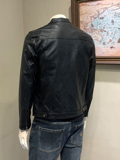 ANDSEEYOU brand leather jacket men's autumn new Korean style slim motorcycle leather jacket men's 2025 new stand collar Chinese Valentine's Day black plus velvet thickened M