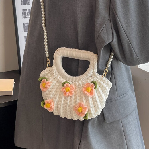 鹰姿栀子花贝壳包手工编织包包自制diy材料包斜挎包女送女友礼物成品 【成品】气质米