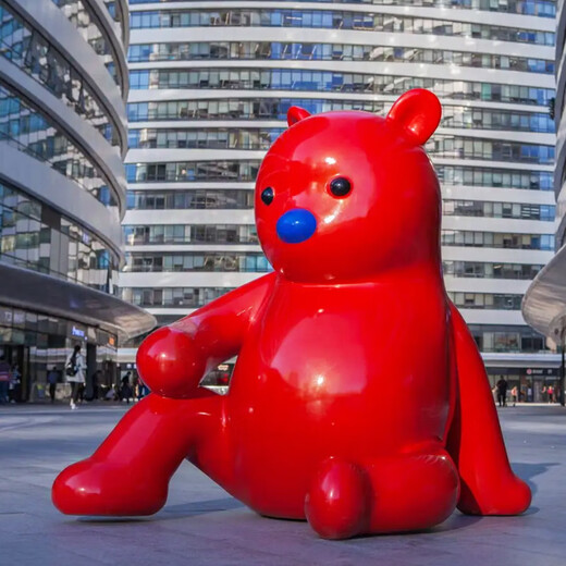 Fiberglass internet celebrity cartoon violent bear Zhang Zhanzhan rabbit doll mascot sculpture red bear outdoor ornament bear sitting posture 140cm fixed jin