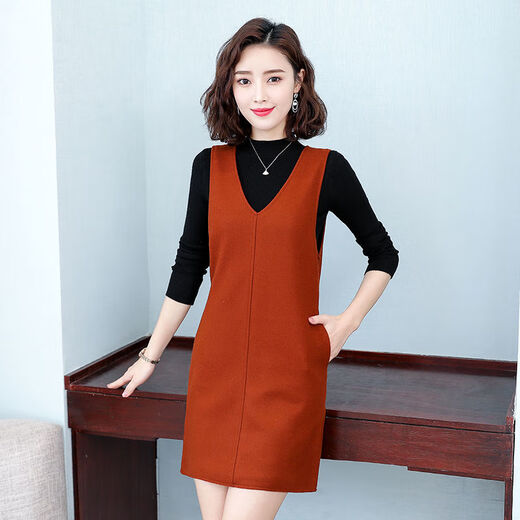 Yushida hochwertiger Wollkleid für Frauen für Frauen Neue Weste Rock Weste Basisrock mittelgroßer Herbst- und Winterkaffee [1098] (mit Taschen) S Büste 80-95 Jin [Jin ist gleich 0,5 kg] Büste 86