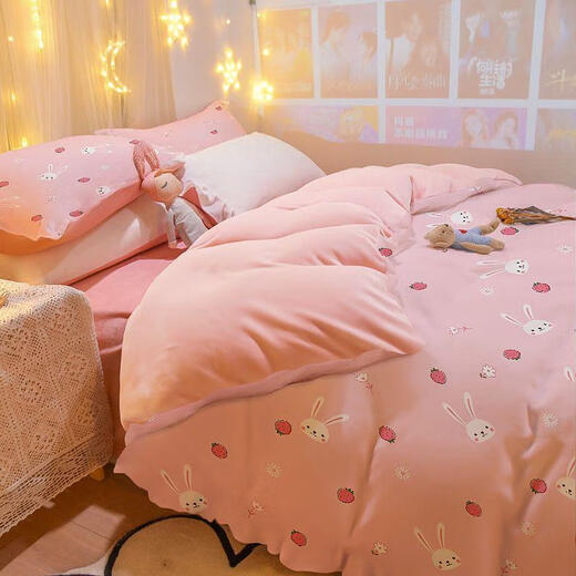 Bedding quilt cover quilt cover sheet 1.2m bed three-piece set spring and autumn brushed quilt washed cotton bedding blue gray type A washed cotton-new style 1.5m bed four-piece quilt cover 1.5*2.0m