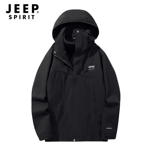 JEEP SPIRIT Jacket Men's Three-in-One Outdoor Fleece Mountaineering Suit Cold-proof Waterproof Wind Clothes Men Black XL