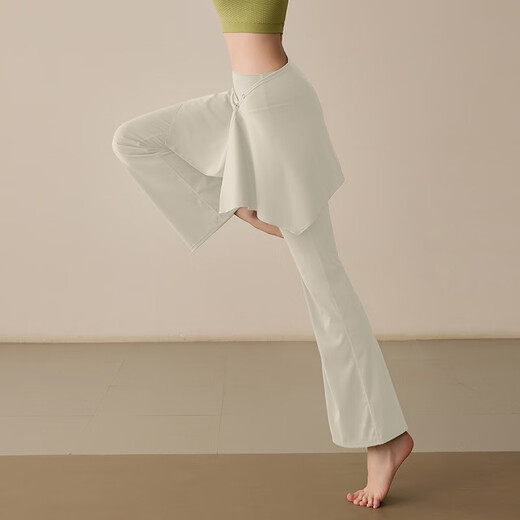 LULULMCCTN yoga culottes for women in autumn new style Pilates professional training sports running fitness boot-cut pants milky white two-piece set/detachable culottes M
