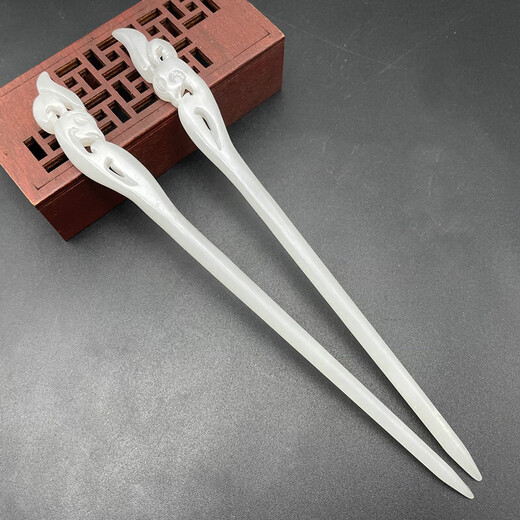 Mixin Hotan jade white jade phoenix hairpin headdress Pan-head phoenix hairpin Ancient style Hanfu jade hairpin ethnic style cheongsam Hotan jade hairpin single