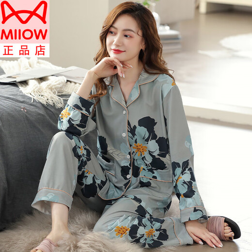 
Catman MIIOW cotton pajamas for women in summer spring and autumn 2025 new pure cotton long-sleeved middle-aged mother large-size home clothing set White MiiOW-xeq9906 M suitable for 80-100Jin [Jin equals 0.5 kg]