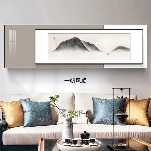 Mopai New Chinese style living room decoration painting sofa background wall mural modern simple and atmospheric banner landscape superposition painting humble room inscription large 200*70+small 160*50 crystal porcelain