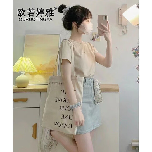 欧若婷雅新款连衣裙女装2025夏季韩版时尚套装女显瘦高腰牛仔裙子女两件装 套装 M