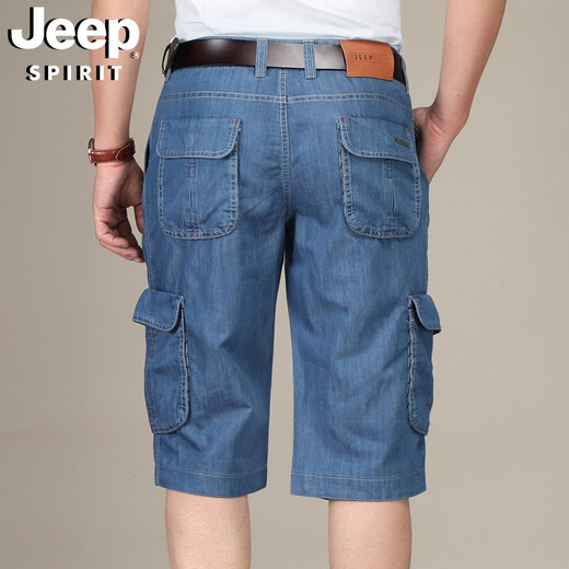 吉普（JEEP）牛仔短裤男多口袋工装裤直筒宽松时尚休闲薄款七分裤753 浅蓝色 38