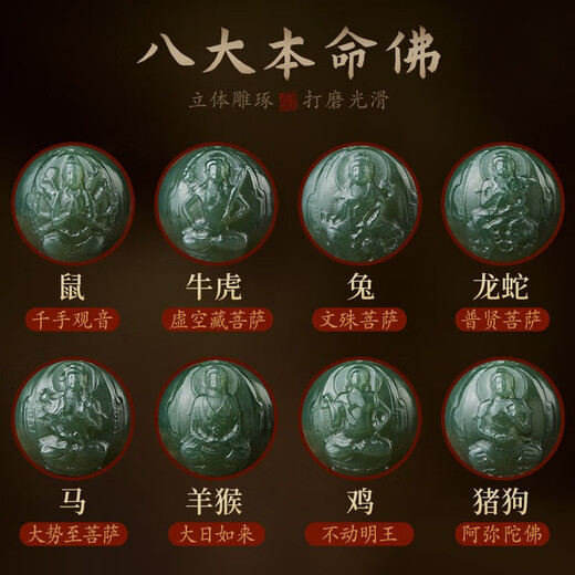 Moon stone edge huanghuali bracelet for men with twelve zodiac signs, Hetian jade natal Buddha beads, play plate, handle piece, Valentine's Day gift, zodiac dragon and snake - Puxian Bodhisattva