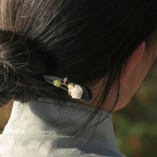 Kamalun (KAMALUN) antique rose hairpin, high-end ebony wood hairpin, daily hairpin, Hanfu headwear, birthday gift for girlfriend, Yiren hairpin + brand gift box