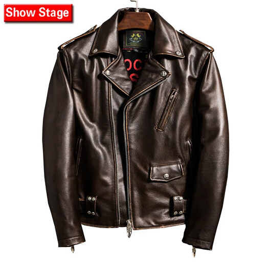 Show Stage Men's Head Couche de vache de vache de vache de veste en cuir véritable