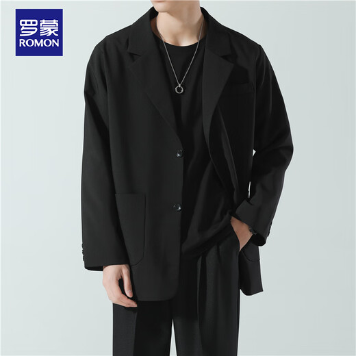 罗蒙（ROMON）西服男士春秋季潮流宽松翻领商务单西休闲小西装外套CG-K8黑色XL