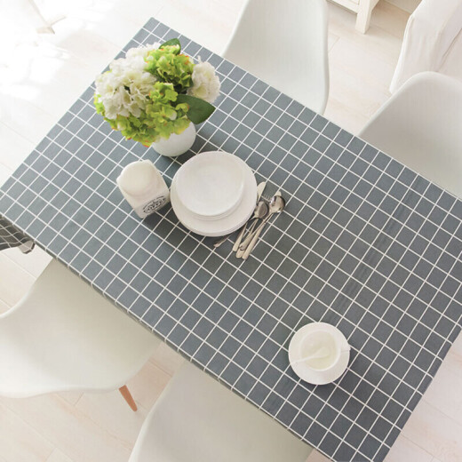 foojo Fuju waterproof tablecloth oil-proof tablecloth dining table mat tablecloth 135*180cm gray grid