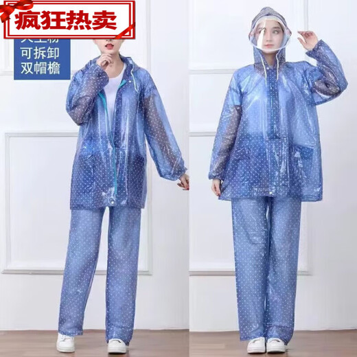 雨衣雨裤套装女士长款全身防暴雨防水雨服男电动车分体式雨衣 粉圆点【双帽檐+大口袋+加厚】 小号【150cm-165cm】