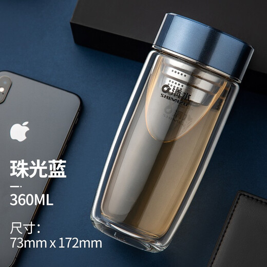 Clean Water (Shimizu) Doppelschicht Glasschale gebrühte Tee Tasse Blume Teebechwagen tragbare Wärmeisolierung Anti-Scenen-Tasse Unterstützt Anpassung 9196 Perlblau 360 ml