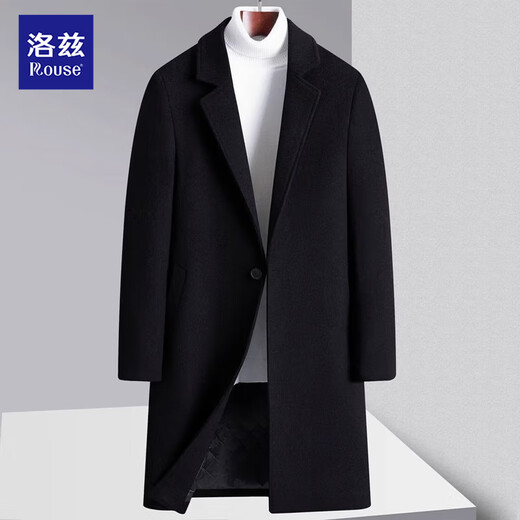 洛兹含羊毛呢风衣外套男春秋冬季休闲夹克男士中长款加厚保暖大衣男装 黑色 170/M【100-125斤】