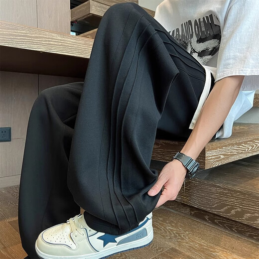 顶峰保罗（Dingfengbaoluo）休闲裤男春夏季潮牌宽松直筒百搭透气运动阔腿长裤子9789麻灰L